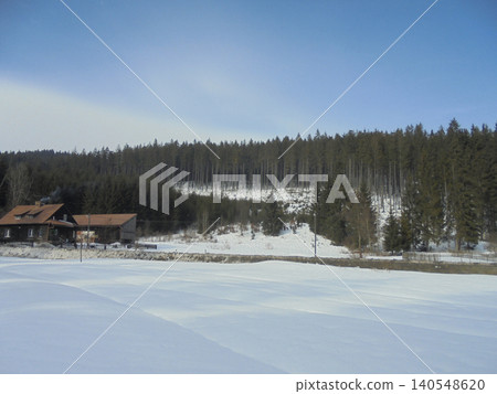 Mountain forest with snow-covered floor above Bila village in Beskydy,Czech. Mountain forest with snow-covered floor above Bila village in Beskydy,Czech. 140548620