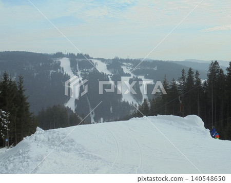 Magnificent winter landscape in Beskydy in Czechia with snow-covered hill 140548650