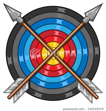 Indigenous arrow on target board Indigenous arrow on target board 140549379