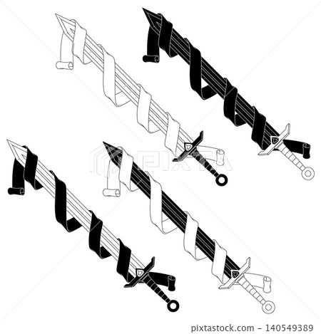 Outline of decorated medieval sword Outline of decorated medieval sword 140549389