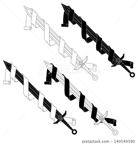 Lines of sword and ribbon in BW Lines of sword and ribbon in BW 140549390