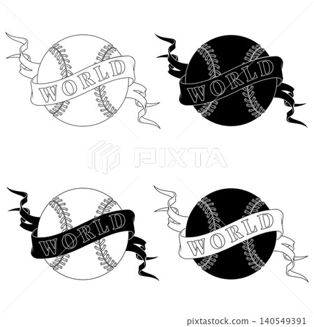 Baseball and ribbons lines in BW Baseball and ribbons lines in BW 140549391