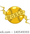 Baseball and ribbons in shiny gold 140549393