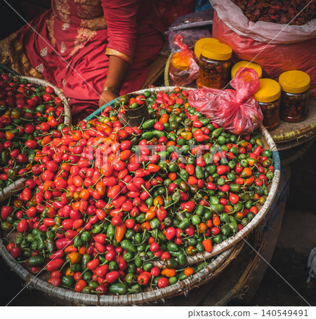 Fresh Chili Peppers for Sale in Kathmandu Nepal Fresh Chili Peppers for Sale in Kathmandu Nepal 140549491