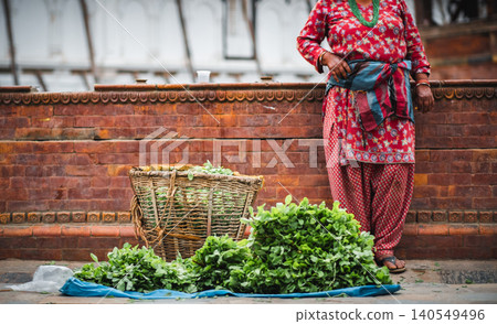 Kathmandu Vendor Sells Fresh Greens Kathmandu Vendor Sells Fresh Greens 140549496