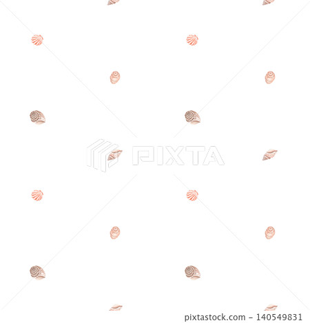 Minimal watercolor coastal seamless pattern with scattered shells on white background. Delicate beach-inspired design for fabric, wallpaper, stationery, wrapping paper, nursery decor. Soft pastel Minimal watercolor coastal seamless pattern with scattered shells on white background. Delicate beach-inspired design for fabric, wallpaper, stationery, wrapping paper, nursery decor. Soft pastel 140549831