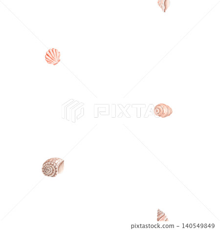 Watercolor seamless seashell pattern with hand painted coastal shells on white background. Minimal beach repeat design perfect for textiles, wallpaper, wrapping paper, stationery and decor Watercolor seamless seashell pattern with hand painted coastal shells on white background. Minimal beach repeat design perfect for textiles, wallpaper, wrapping paper, stationery and decor 140549849