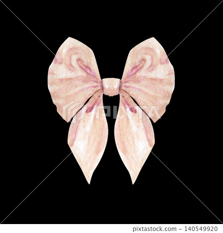Watercolor decorative bow, blush and nude tones, isolated on black background. Elegant hand-painted ribbon element for fashion design, wedding stationery, gift wrapping, branding, feminine decor Watercolor decorative bow, blush and nude tones, isolated on black background. Elegant hand-painted ribbon element for fashion design, wedding stationery, gift wrapping, branding, feminine decor 140549920