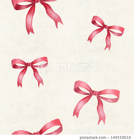 Red ribbon bow on cream seamless minimal watercolor pattern. Hand painted simple festive element, organic spacing, modern clean design perfect for wrapping paper, textile, branding and holiday Red ribbon bow on cream seamless minimal watercolor pattern. Hand painted simple festive element, organic spacing, modern clean design perfect for wrapping paper, textile, branding and holiday 140550010