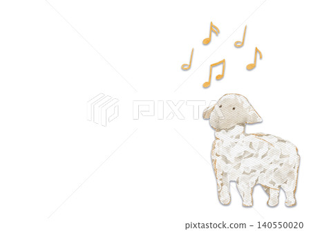 Lamb with musical note above its head. Cute watercolor composition isolated on white background. Perfect for children themes, music school cards, nursery decor, lullaby design, packaging, creative Lamb with musical note above its head. Cute watercolor composition isolated on white background. Perfect for children themes, music school cards, nursery decor, lullaby design, packaging, creative 140550020