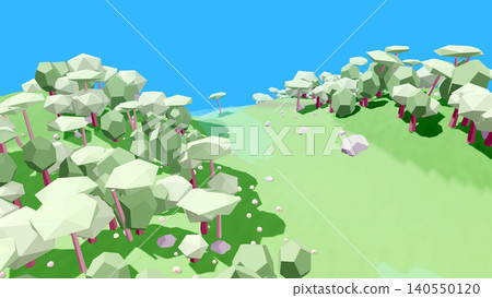 Minimalist Low Poly 3D Green Forest Landscape Background Minimalist Low Poly 3D Green Forest Landscape Background 140550120