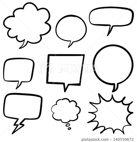 Hand drawn speech bubbles set isolated on white background black outline comic book dialogue balloons collection doodle vector illustration 140550672