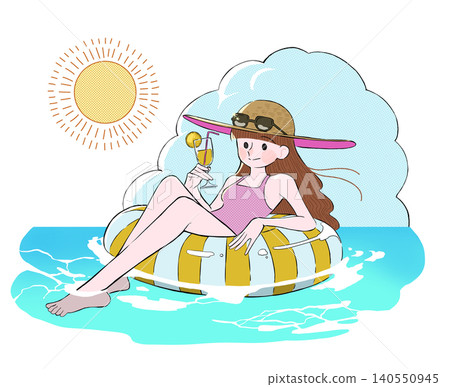 An illustration of a woman riding on a lifebuoy and being tossed about by the waves. An illustration of a woman riding on a lifebuoy and being tossed about by the waves. 140550945