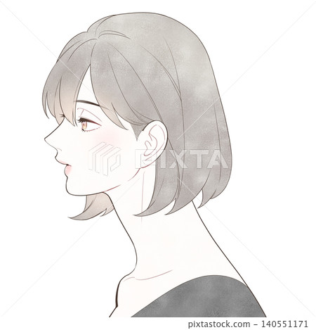 一幅時尚的女性側臉插圖（留著波波頭） 140551171