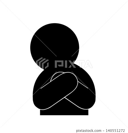 A simple pictogram of a person facing to the side with their hand on their chest. 140551272
