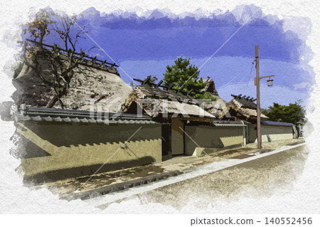 水彩風格:兵庫縣丹波筱山禦徒町的武士住宅 水彩風格:兵庫縣丹波筱山禦徒町的武士住宅 140552456