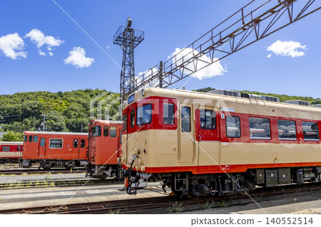Trains lined up in the Tsuyama Station depot Trains lined up in the Tsuyama Station depot 140552514