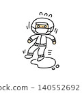 An illustration of a factory worker stumbling over a wet floor. 140552692