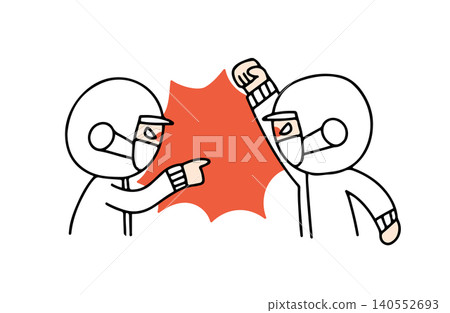 An illustration of factory workers who get into a fight because they disagree on something. 140552693