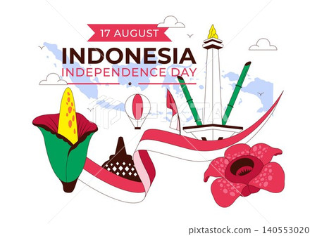 Indonesia Independence Day Illustration Featuring National Monuments, Red and White Flag, Patriotic Celebration, and 17 August Commemoration Indonesia Independence Day Illustration Featuring National Monuments, Red and White Flag, Patriotic Celebration, and 17 August Commemoration 140553020