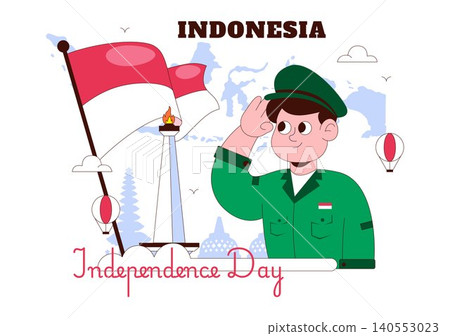 Indonesia Independence Day Illustration Featuring National Monuments, Red and White Flag, Patriotic Celebration, and 17 August Commemoration Indonesia Independence Day Illustration Featuring National Monuments, Red and White Flag, Patriotic Celebration, and 17 August Commemoration 140553023