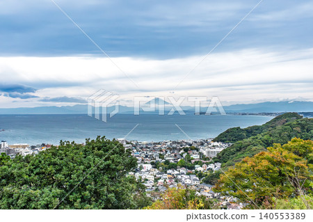 Mount Fuji as seen across Sagami Bay from Sengenyama Mountain 140553389