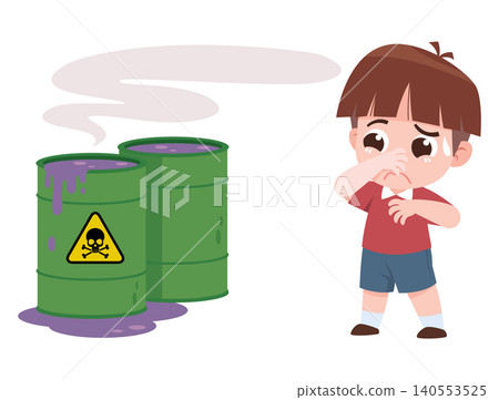 Child Smelling Toxic Chemical Barrels Cartoon Illustration Hazard Danger Safety Concept Child Smelling Toxic Chemical Barrels Cartoon Illustration Hazard Danger Safety Concept 140553525