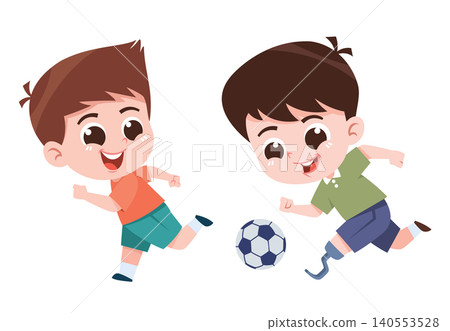 Happy Kids Playing Soccer Together Including Disabled Friend Cartoon Illustration Inclusion Concept Happy Kids Playing Soccer Together Including Disabled Friend Cartoon Illustration Inclusion Concept 140553528