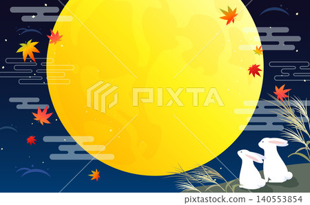 Frame 1 of a rabbit enjoying moon viewing (horizontal) 140553854