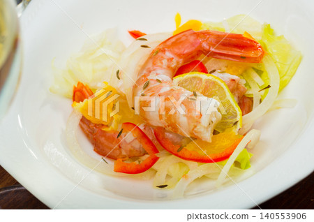 Ceviche with shrimps, fresh vegetables Ceviche with shrimps, fresh vegetables 140553906