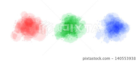 Red green blue watercolor spot set. Liquid watercolour texture splash effects. Pastel color round ink or paint brush stroke shape elements. Soft wet color splatters, blobs, stains, drops. Vector Red green blue watercolor spot set. Liquid watercolour texture splash effects. Pastel color round ink or paint brush stroke shape elements. Soft wet color splatters, blobs, stains, drops. Vector 140553938