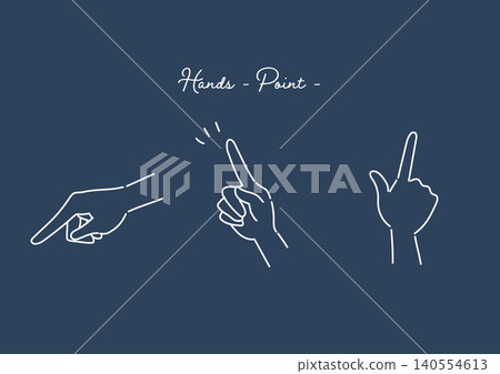 Set of navy blue illustrations featuring hands and fingers pointing. Set of navy blue illustrations featuring hands and fingers pointing. 140554613