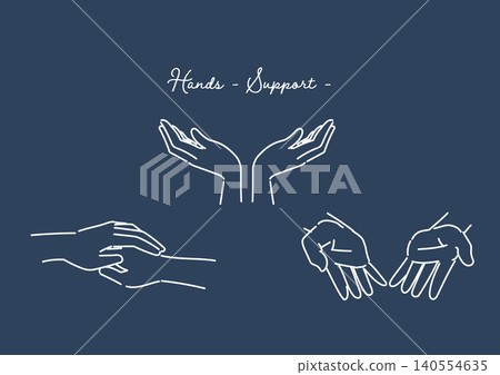 A set of navy blue illustrations of hands in supporting poses. 140554635