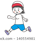 An illustration of a girl in gym clothes running energetically. 140554981