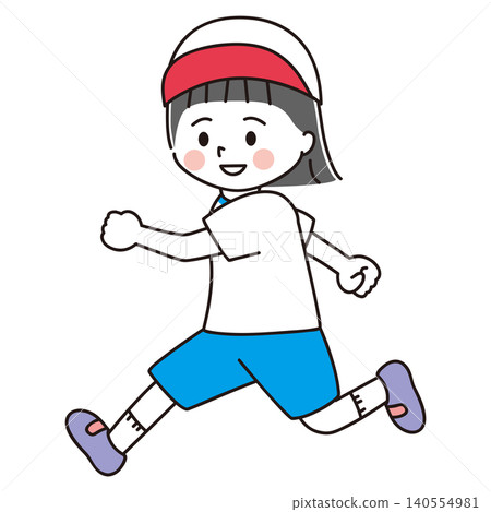 一幅女孩身穿運動服、活力四射地奔跑的插圖。 一幅女孩身穿運動服、活力四射地奔跑的插圖。 140554981
