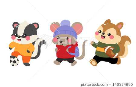 Cute woodland animal back to school with sport balls Cute woodland animal back to school with sport balls 140554990