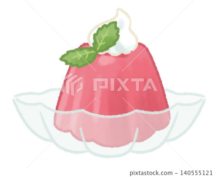玻璃容器中紅色果凍的插圖。 玻璃容器中紅色果凍的插圖。 140555121