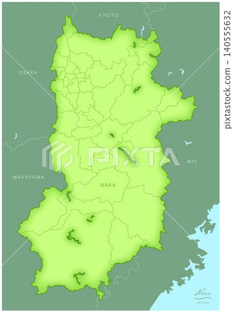 "Nara Prefecture" - A three-dimensional map series of Japan. (Includes neighboring prefectures, cities, towns, and English translations) NARA, JAPAN 140555632