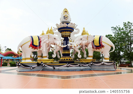 A large standing outdoor elephant statue at Bang Sai Park. 140555756