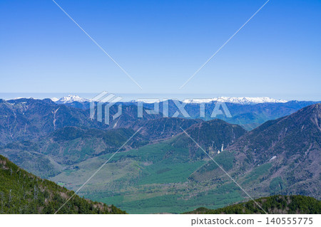 Mount Hiuchigatake and Mount Aizu-Komagatake as seen from the summit of Mount Nantai in Nikko City, Tochigi Prefecture. Mount Hiuchigatake and Mount Aizu-Komagatake as seen from the summit of Mount Nantai in Nikko City, Tochigi Prefecture. 140555775