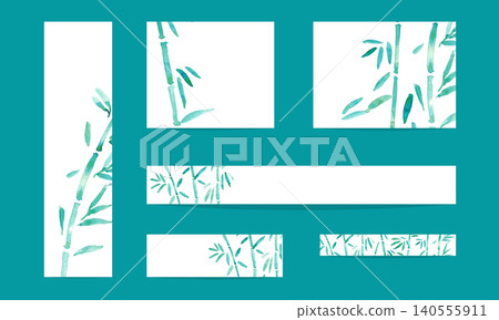 水彩風格竹框套裝,夏季日式背景素材 水彩風格竹框套裝,夏季日式背景素材 140555911