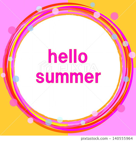 Hello Summer frame with dots in pink, orange, and white. Hello Summer frame with dots in pink, orange, and white. 140555964