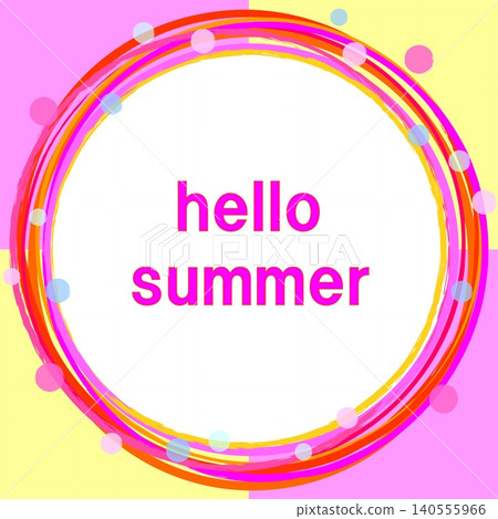 Hello Summer frame with dots in pink, orange, and white. Hello Summer frame with dots in pink, orange, and white. 140555966