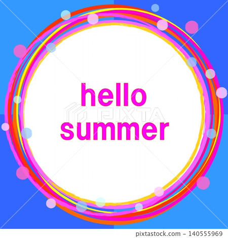 Hello Summer 邊框，飾有粉紅色、橙色和白色的圓點。 140555969