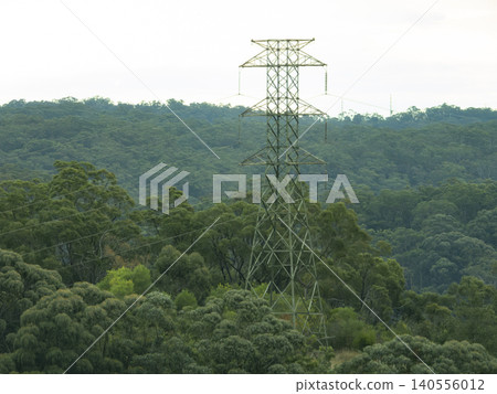 An electrical transmission tower in a remote forest in the Blue Mountains An electrical transmission tower in a remote forest in the Blue Mountains 140556012