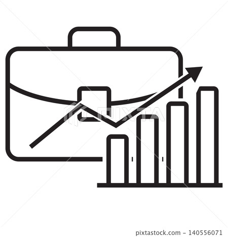 Portfolio growth icon. Briefcase superimposed with a growing bar chart and upward trending line graph sign. symbolizing business growth and success symbol. flat style. Portfolio growth icon. Briefcase superimposed with a growing bar chart and upward trending line graph sign. symbolizing business growth and success symbol. flat style. 140556071