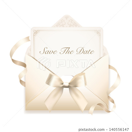 Wedding invitation "Save the Date" - Elegant envelope and card with ribbon Wedding invitation "Save the Date" - Elegant envelope and card with ribbon 140556147
