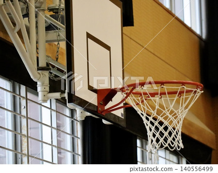 A basketball hoop in a Japanese elementary school gymnasium (horizontal composition). Copy space available. | Education, School Introduction, Advertising, Sports A basketball hoop in a Japanese elementary school gymnasium (horizontal composition). Copy space available. | Education, School Introduction, Advertising, Sports 140556499