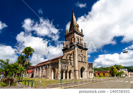 The historic Notre Dame de la Delivrande church stands under a bright blue sky in Le Morne Rouge, Martinique, Caribbean France The historic Notre Dame de la Delivrande church stands under a bright blue sky in Le Morne Rouge, Martinique, Caribbean France 140556501