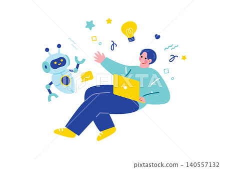 An illustration of a man using AI for his work. 140557132